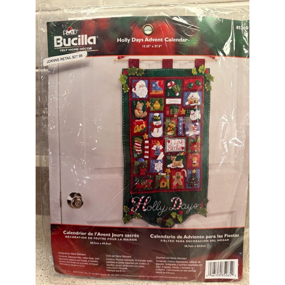Vintage Bucilla Felt Holly Days Christmas Door Advent Calendar Kit 85265 RARE